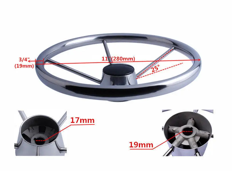 11'' Boat Stainless Steel 5 Spokes Steering Wheel 280mm Dia for Marine Yacht