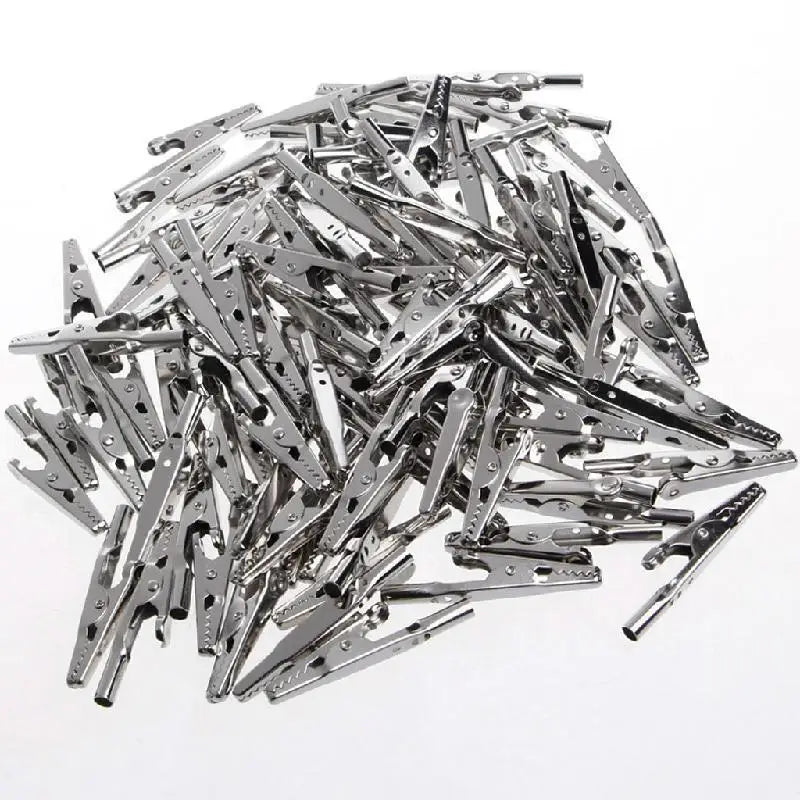 100 Pcs Electric Test Crocodile Alligator Clips Clamps Silver Tone 50MM