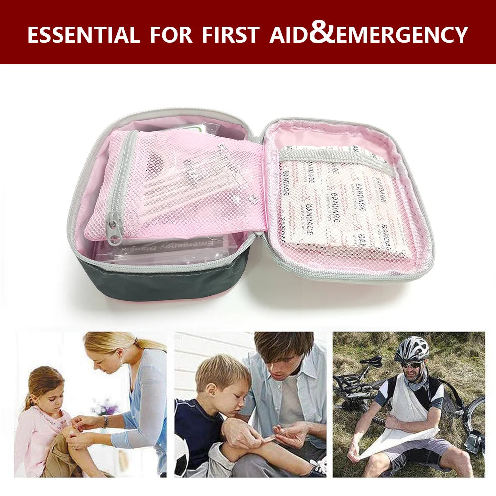 64pcs Mini Emergency Household First Aid Bag Travel Camping Car Outdoor Rescue Survival Kit Portable Case Storage