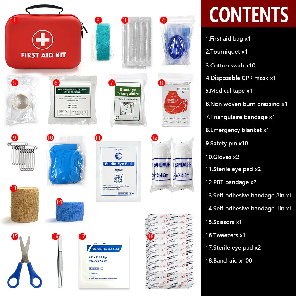 All Purpose First Aid Kit Emergency Medical Portable Bag for Outdoor Camping Hiking Home Emergency Rescue Equipment Supplies