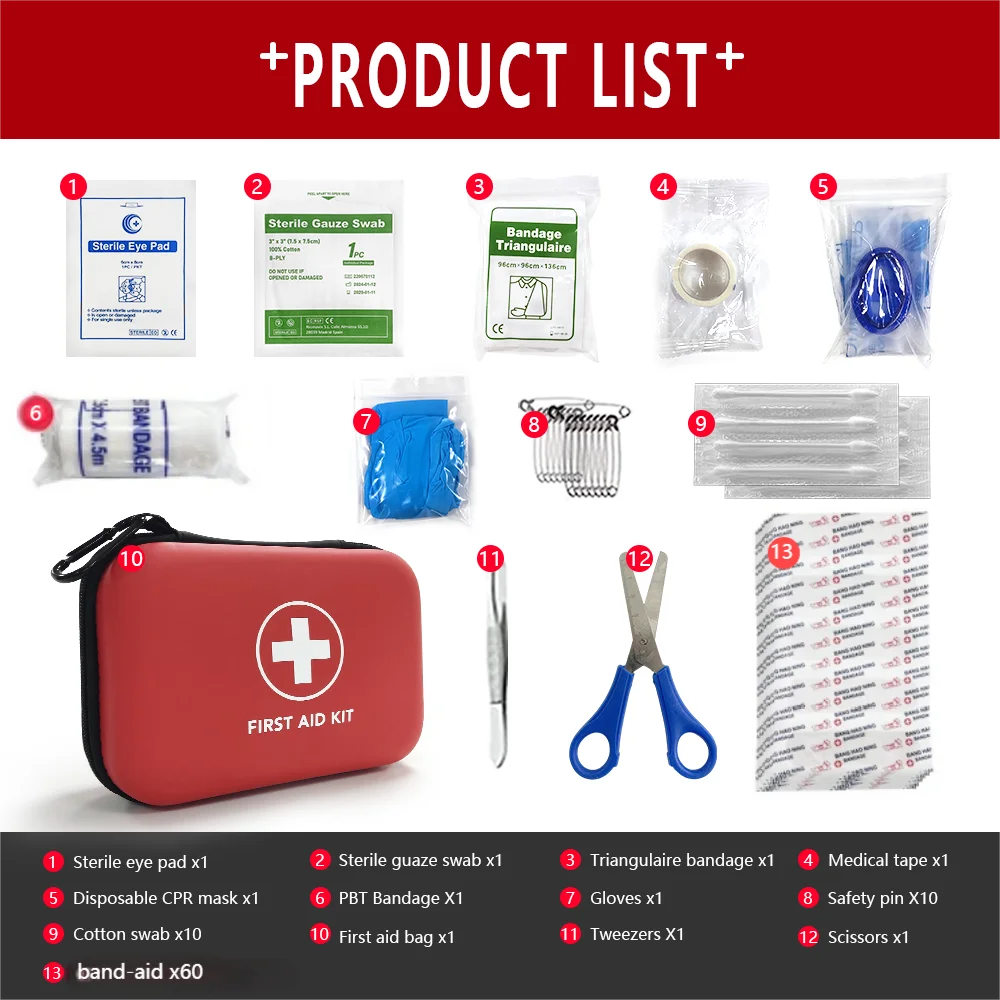 All Purpose First Aid Kit Emergency Medical Portable Bag for Outdoor Camping Hiking Home Emergency Rescue Equipment Supplies