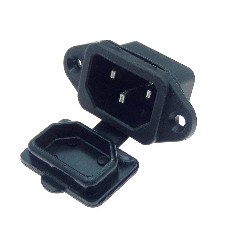 1PC AC Power Socket 250V 10A 3 pins Male Plug Panel Power Charging Outlet AC-14 Connector With Waterproof Cap
