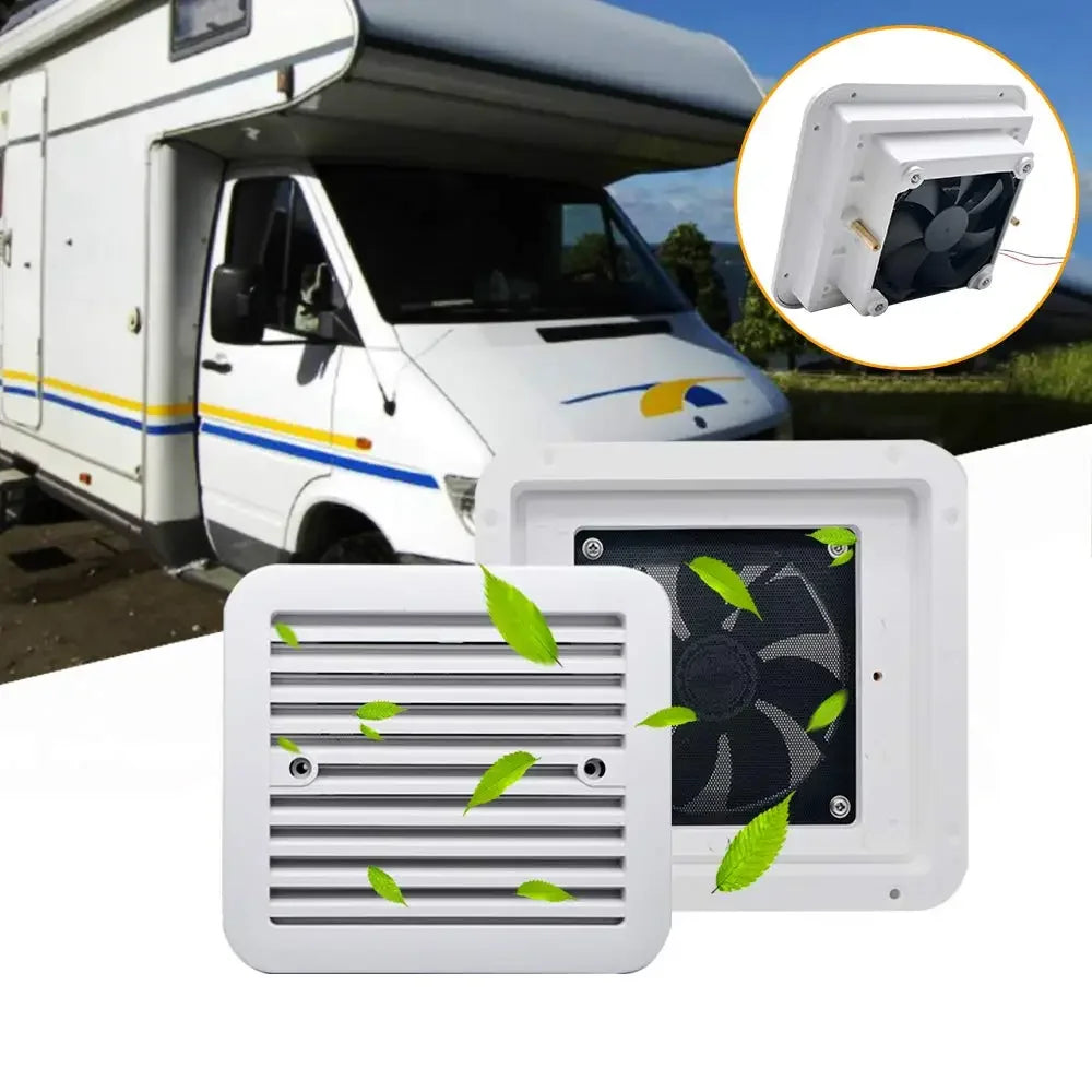 RV Side Vent Fan, 12/24V Vent Fan One-Way Silent Wind Air Vent Ventilation Exhaust Fan for Caravan, Motorhome, Camper, White