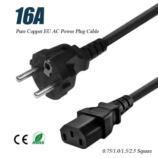 3Pin Pure Copper EU AC Power Plug Cable 16A 0.75/1.0/1.5 Square European Standard Tail Power Cord for Rice Cooker CE Certified
