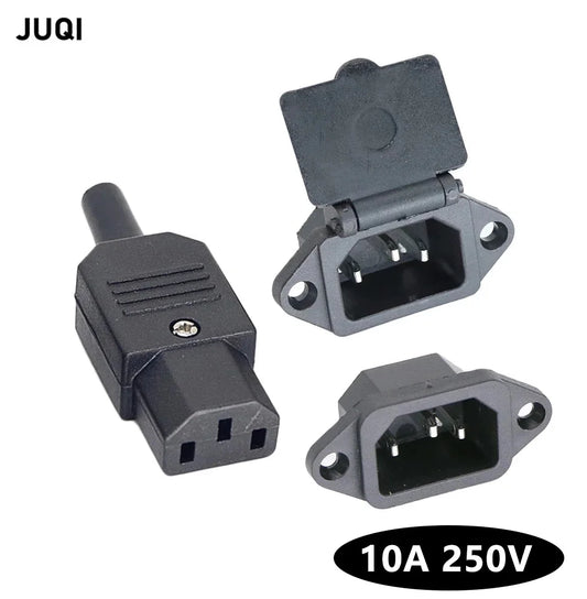 Black CE IEC320 C13 C14 AC Power Panel Socket  Rewirable Wiring Plug Electric Battery Receptacle Docking Outlet 10A 250V