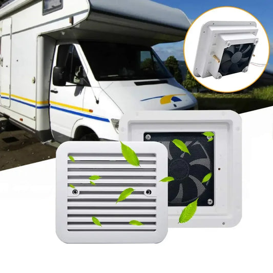 RV Side Vent Fan, 12/24V Vent Fan One-Way Silent Wind Air Vent Ventilation Exhaust Fan for Caravan, Motorhome, Camper, White